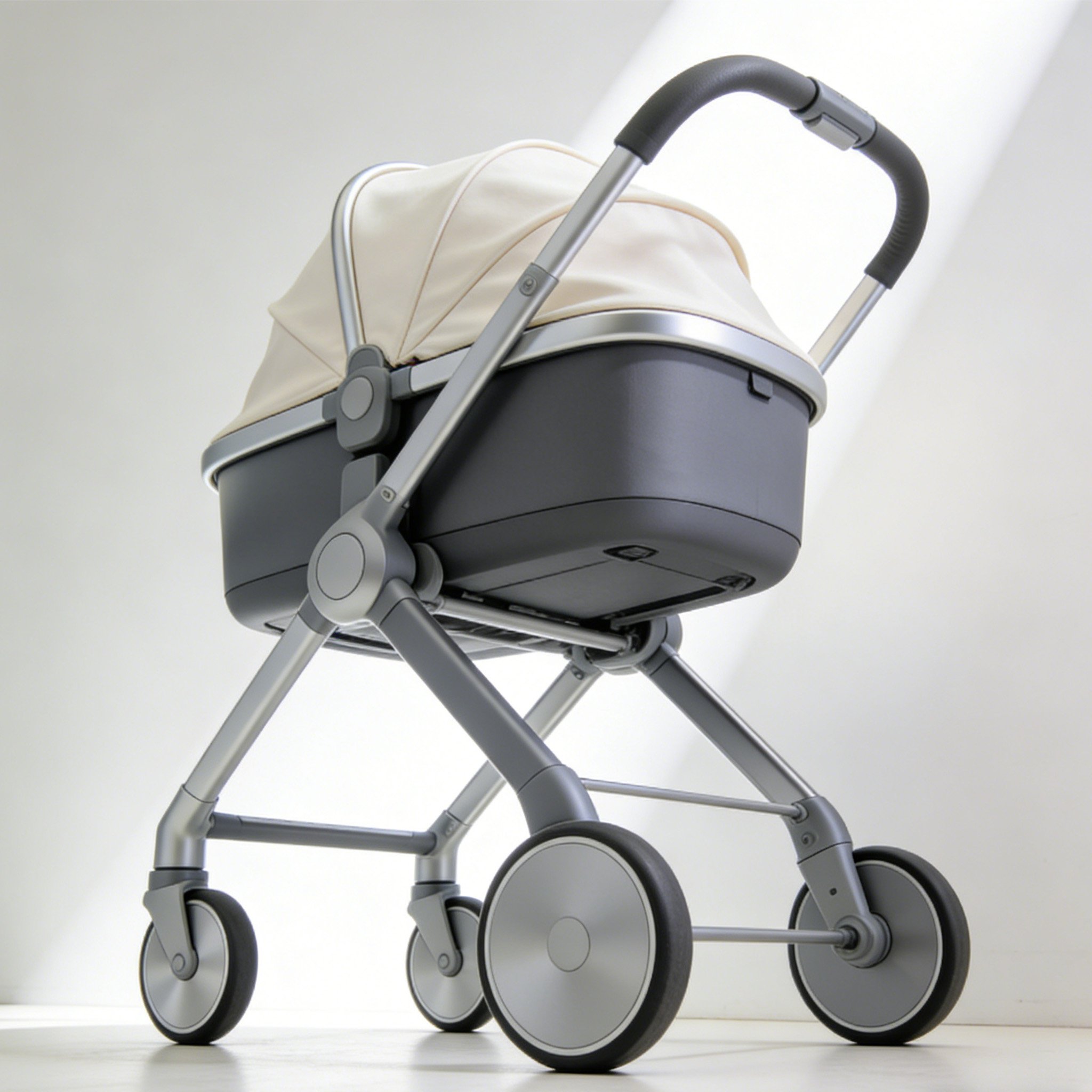 Compact baby stroller folded for travel