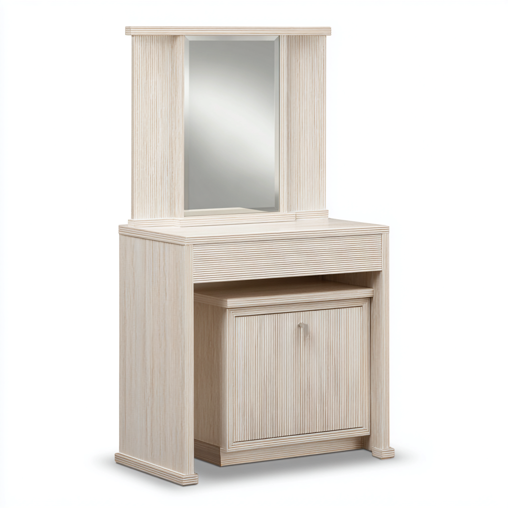 Coiffeuse en bois 75x40x150 cm - beige - avec miroir - design moderne pour chambre-Havengetio