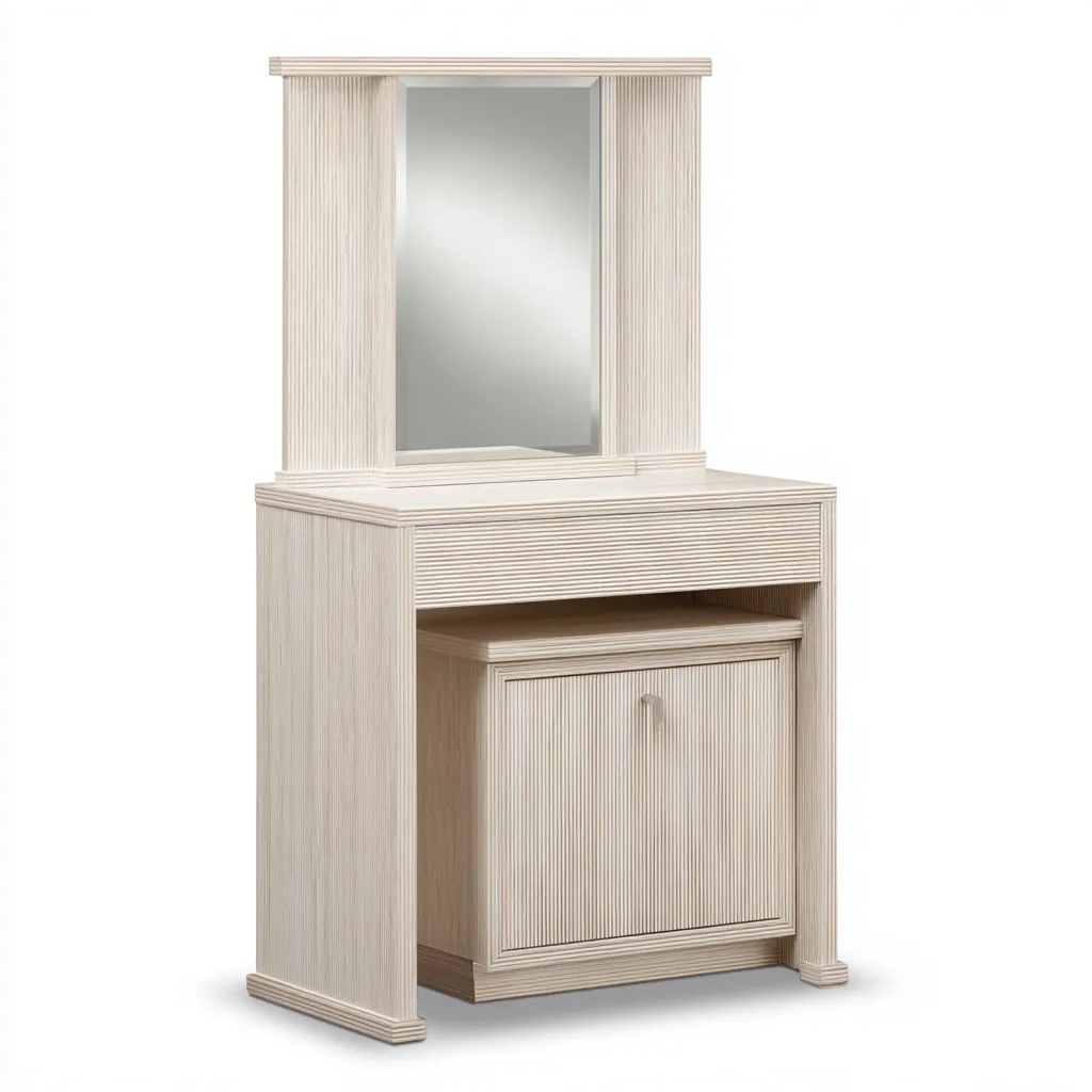 Coiffeuse en bois 75x40x150 cm - beige - avec miroir - design moderne pour chambre-Havengetio