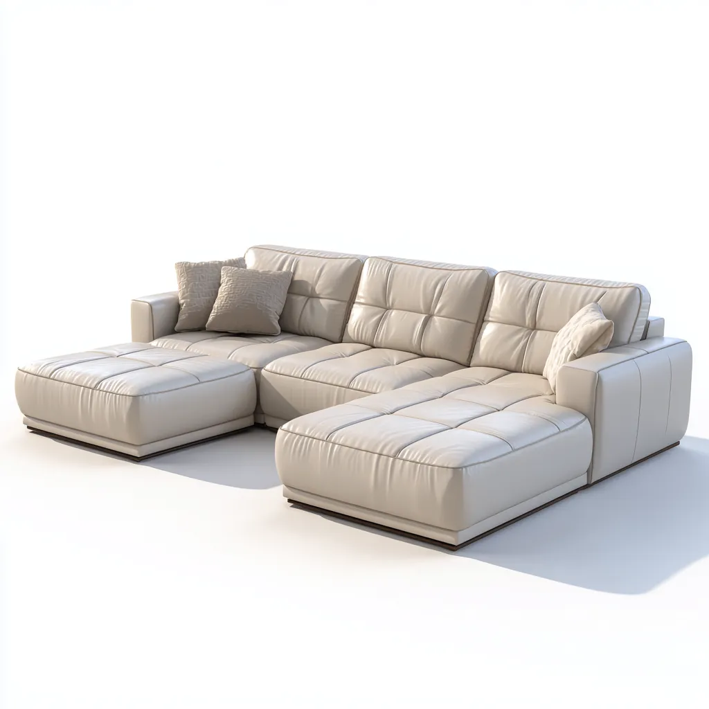 Ensemble de canapés cuir 290 x 180 x 90 cm - beige - design contemporain-Havengetio