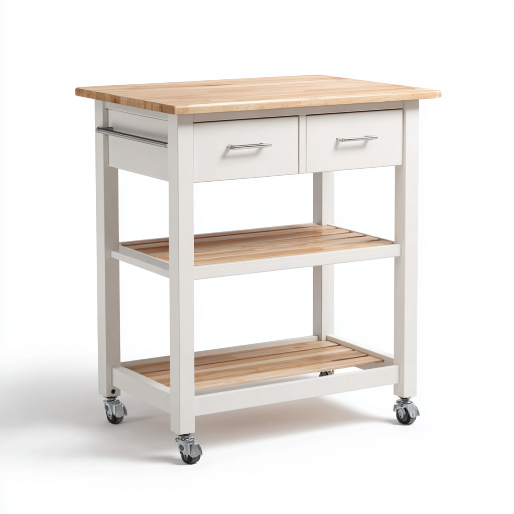 Îlot de cuisine bois métal 80x50x90 cm - blanc-bois clair - style moderne-Havengetio