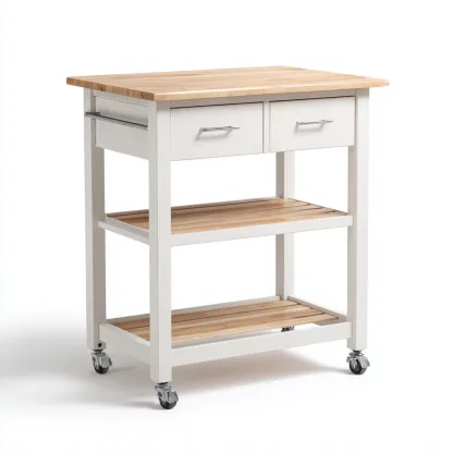 Îlot de cuisine bois métal 80x50x90 cm - blanc-bois clair - style moderne-Havengetio