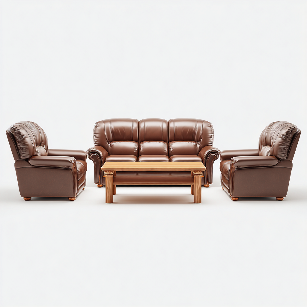 Ensemble de canapés Cuir-bois 210x90x95 cm Marron - Design classique-Havengetio