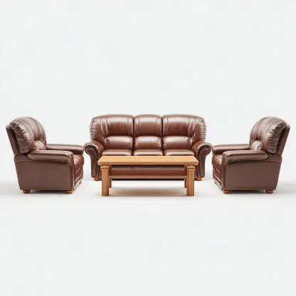 Ensemble de canapés Cuir-bois 210x90x95 cm Marron - Design classique-Havengetio