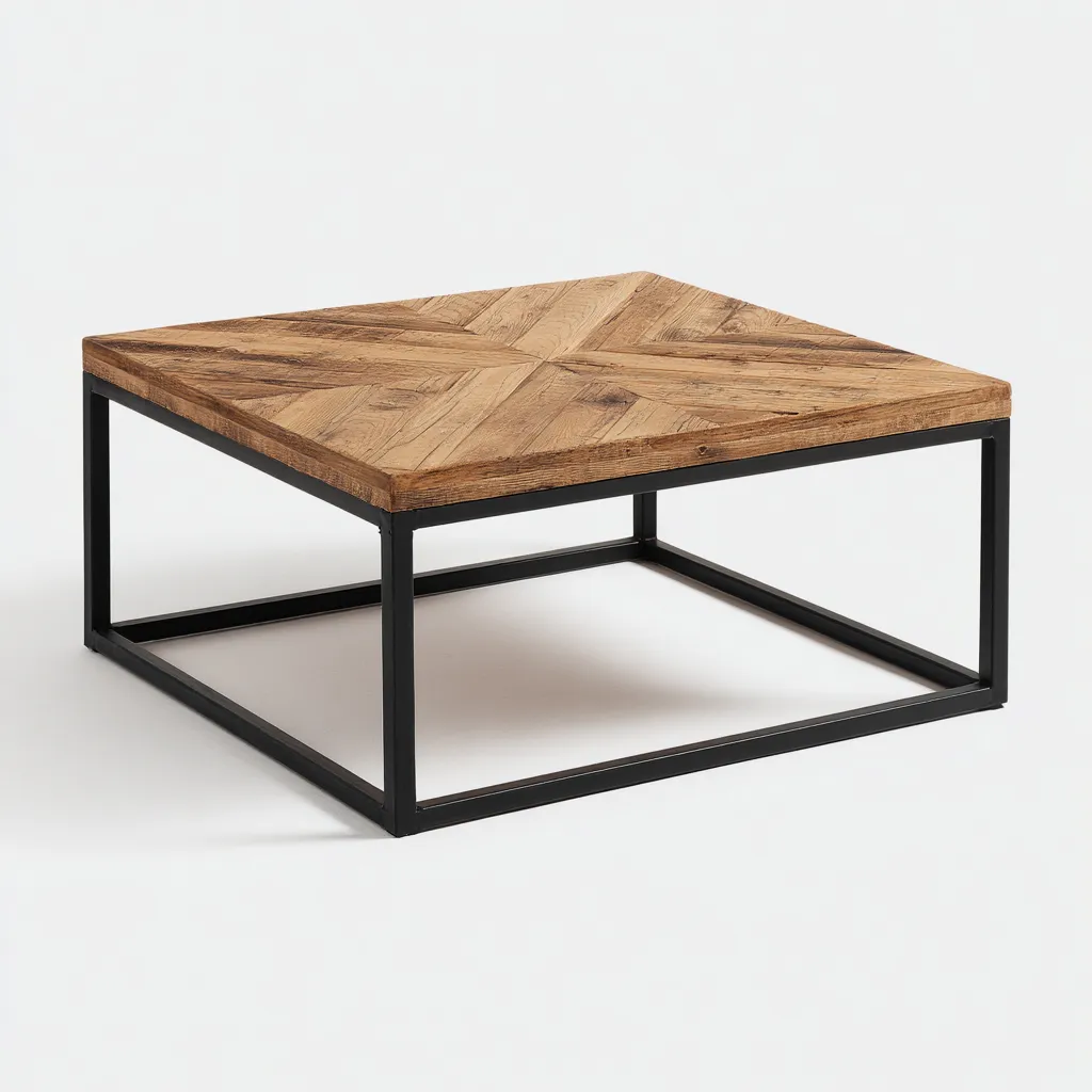 Table basse bois metal 80x80x40cm marron-noir style industriel-Havengetio