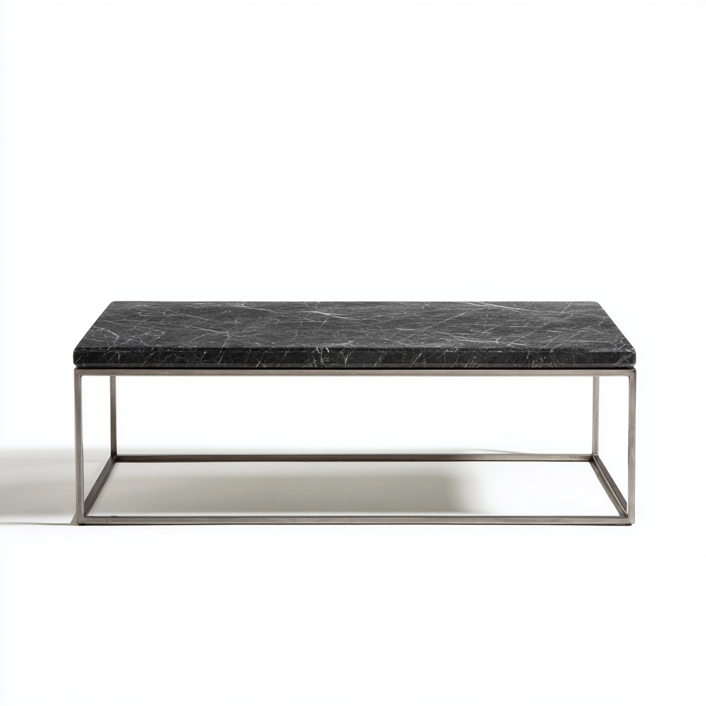 Table basse métal et marbre 120x50x35 cm - noir marbre - adaptée au salon - design moderne-Havengetio