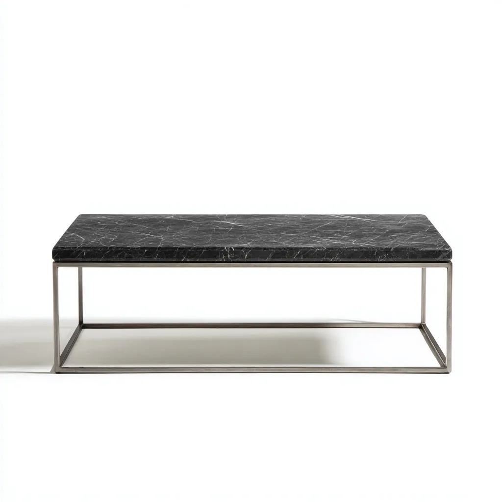 Table basse métal et marbre 120x50x35 cm - noir marbre - adaptée au salon - design moderne-Havengetio