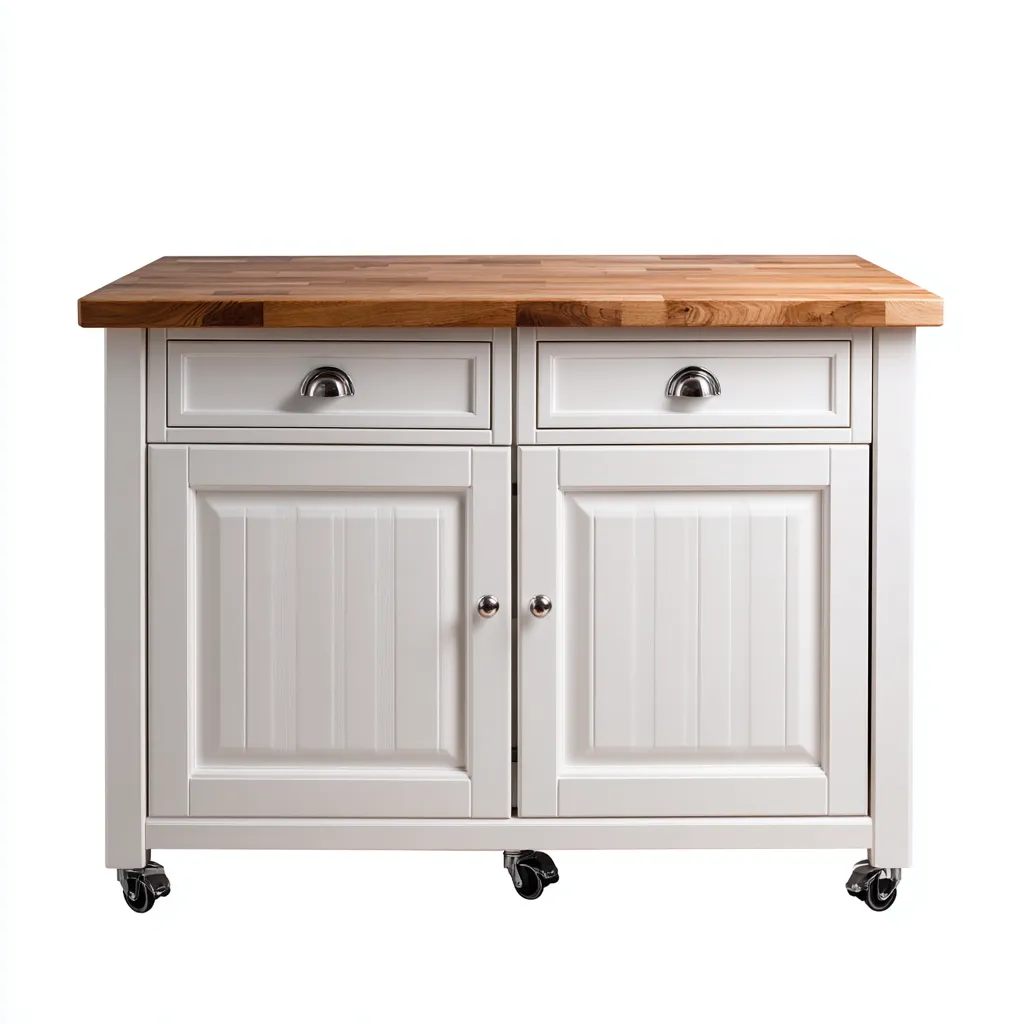 Îlot de cuisine bois et métal 100x55x90 cm - blanc-bois naturel - adapté à la cuisine - design moderne-Havengetio