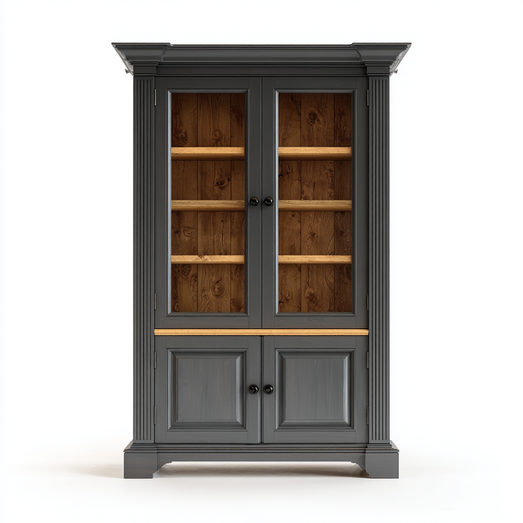 Vitrine bois-verre 110x45x190 cm - gris-bois naturel - design classique - adaptée à la maison-Havengetio