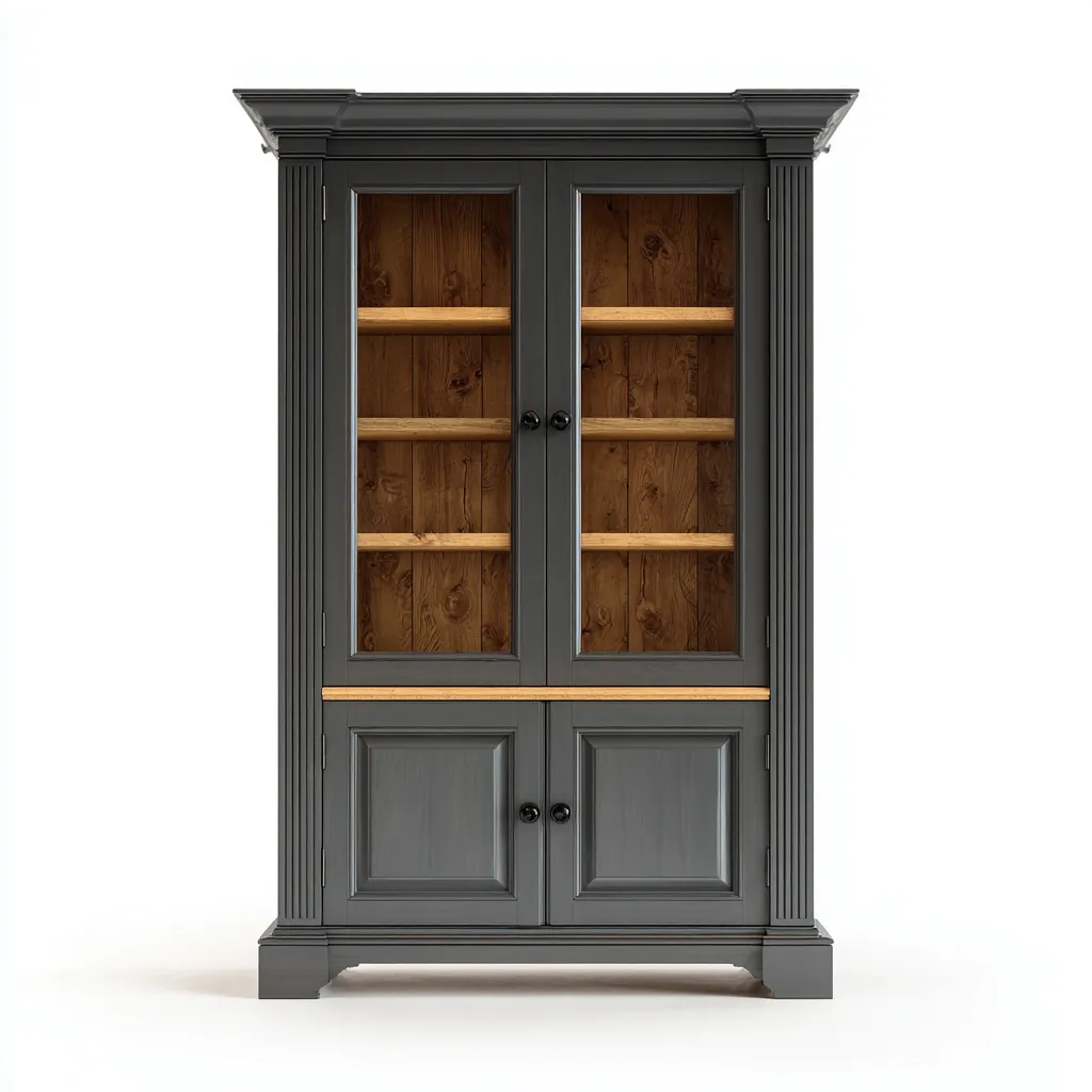 Vitrine bois-verre 110x45x190 cm - gris-bois naturel - design classique - adaptée à la maison-Havengetio