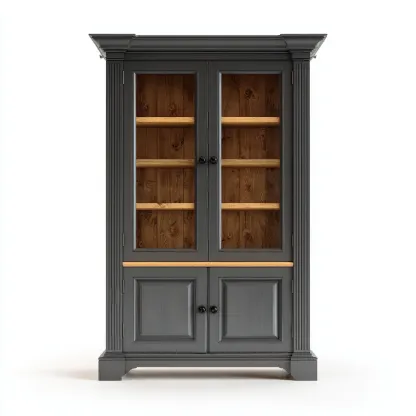 Vitrine bois-verre 110x45x190 cm - gris-bois naturel - design classique - adaptée à la maison-Havengetio