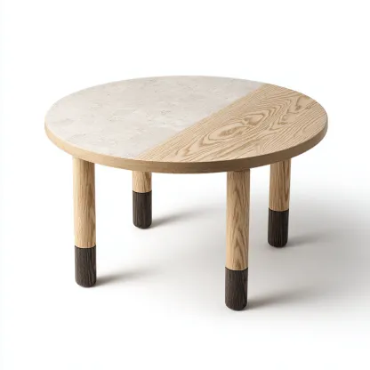 Table basse ronde bois et pierre 80x80x40 cm - beige-naturel - design contemporain-Havengetio