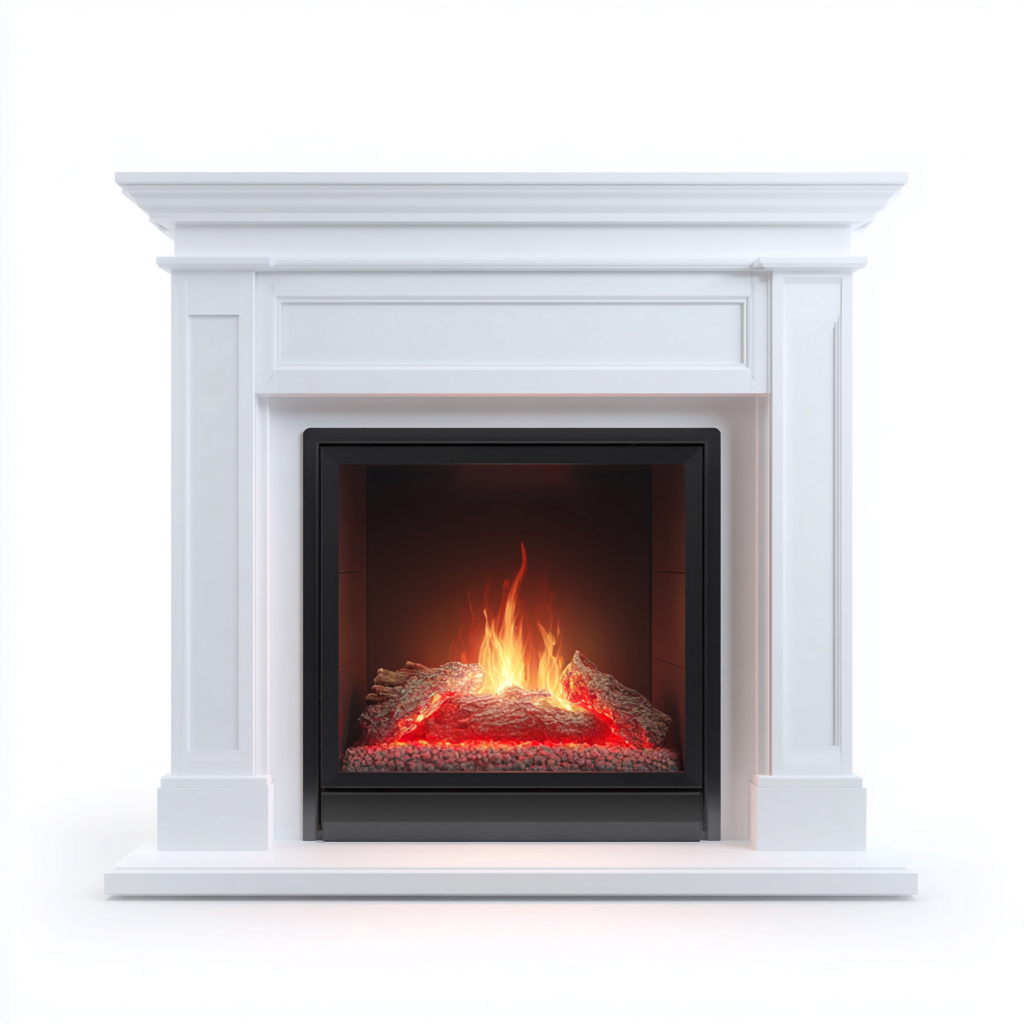 Cheminée électrique bois MDF 110-35-100 cm - blanc-noir - design classique-Havengetio