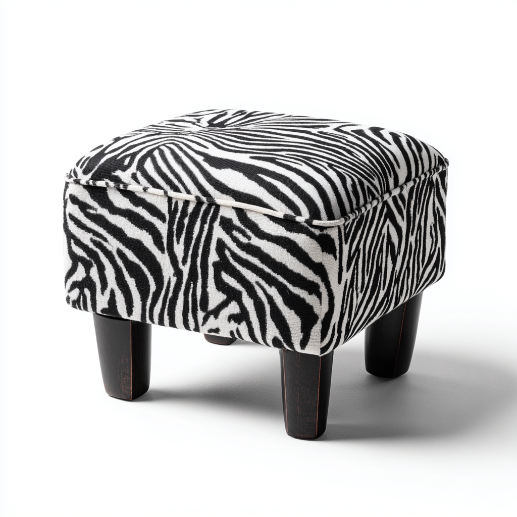 Pouf motif zèbre tissu 38x38x42cm noir-blanc style moderne-Havengetio
