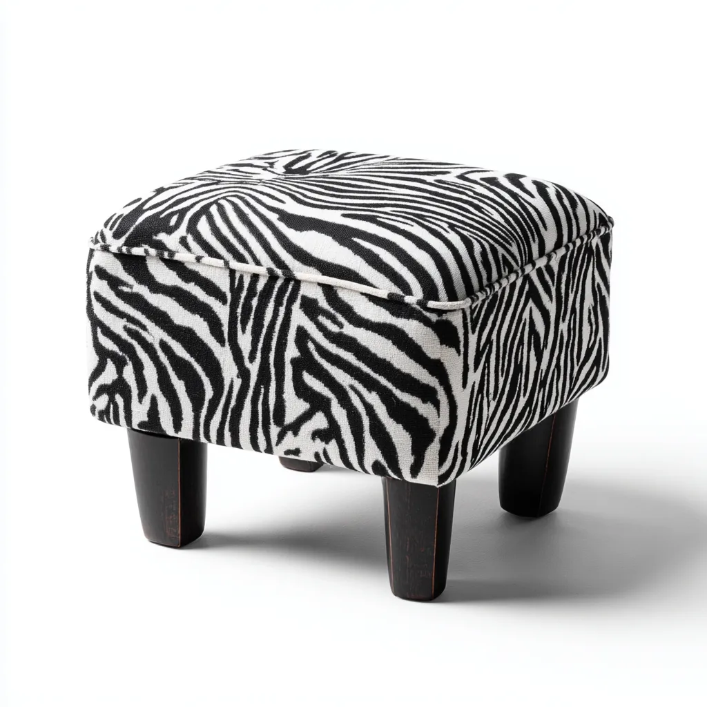 Pouf motif zèbre tissu 38x38x42cm noir-blanc style moderne-Havengetio