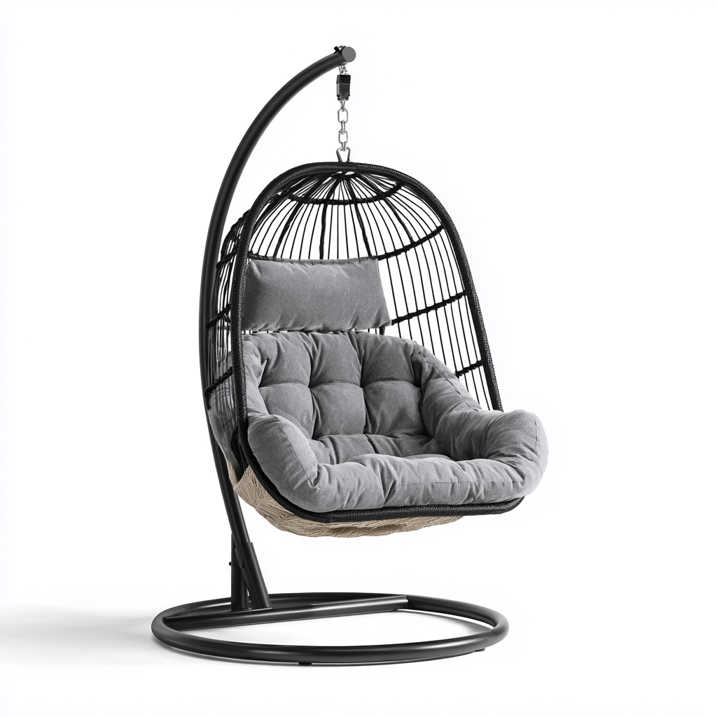 Chaise suspendue 110x100x195 cm - noir-gris - design moderne-Havengetio