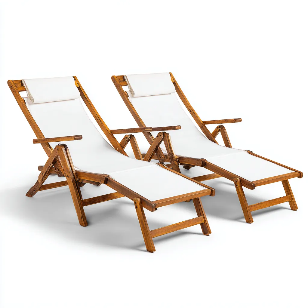 Transat en bois 190x60x85 cm - toile blanche - usage extérieur - design classique-Havengetio