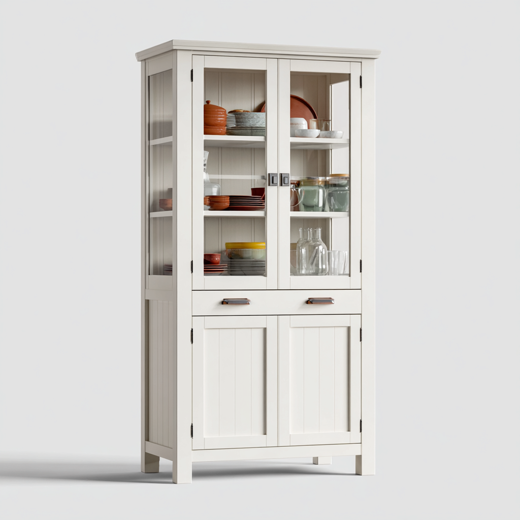 Vaisselier 90x40x190 cm - blanc - design classique - adapté à la salle à manger-Havengetio