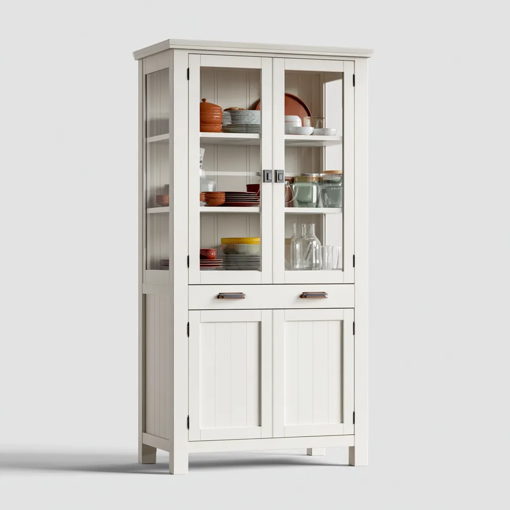 Vaisselier 90x40x190 cm - blanc - design classique - adapté à la salle à manger-Havengetio