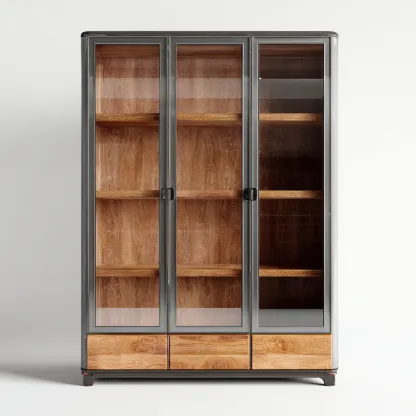 Vitrine métal verre 120x40x190 cm - gris-bois - style industriel-Havengetio