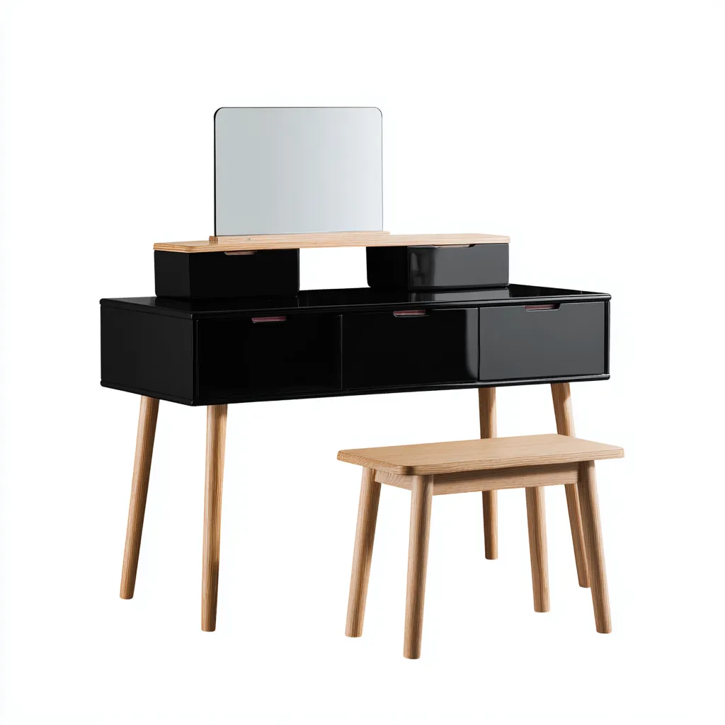 Coiffeuse bois noir et chêne 95x40x125 cm - noir-chêne clair - design contemporain-Havengetio