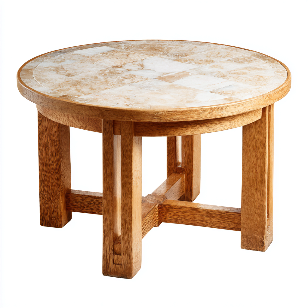 Table basse bois et marbre 60x60x45 cm - marbre beige - adaptée au salon - style classique-Havengetio