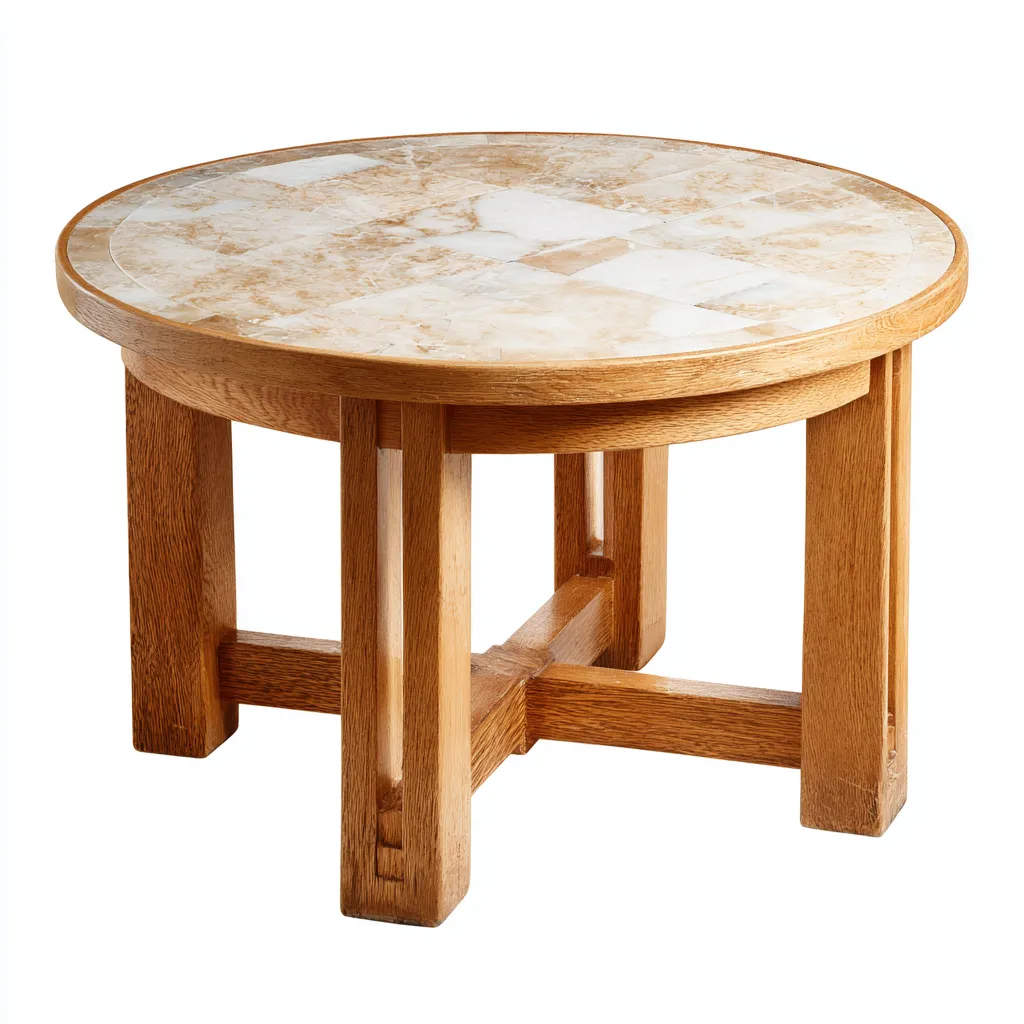Table basse bois et marbre 60x60x45 cm - marbre beige - adaptée au salon - style classique-Havengetio