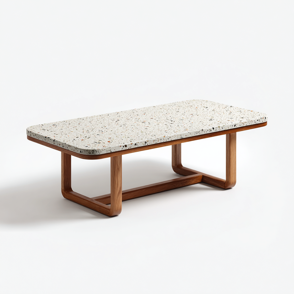Table basse Bois-terrazzo 110x55x42 cm Beige-bois - Design moderne-Havengetio