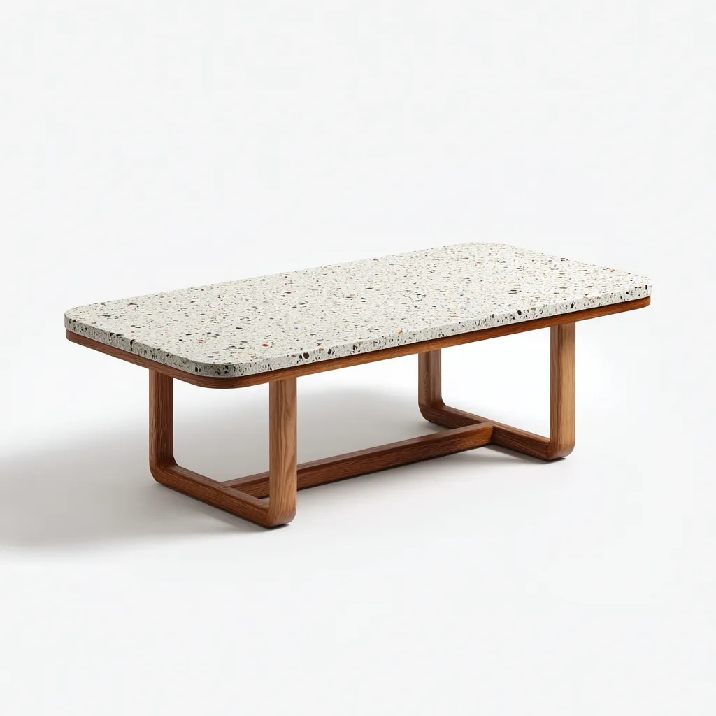Table basse Bois-terrazzo 110x55x42 cm Beige-bois - Design moderne-Havengetio