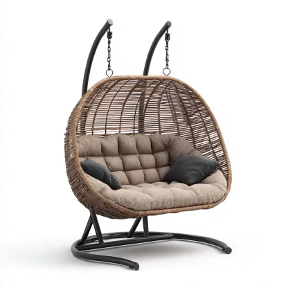 Chaise suspendue rotin métal 135x95x175 cm - marron-beige - style contemporain-Havengetio