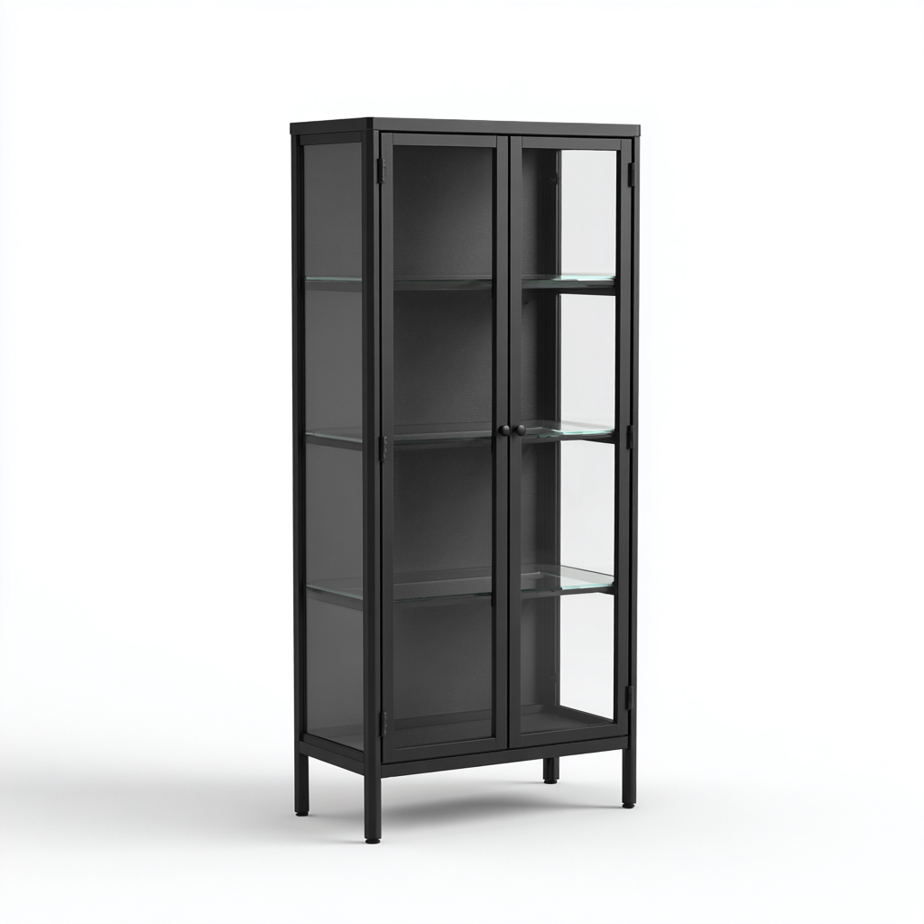 Vitrine métal-verre 80x40x180 cm - noir - design moderne - adaptée à la maison-Havengetio