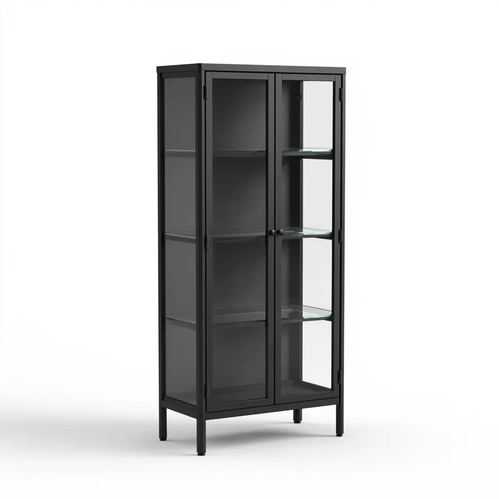 Vitrine métal-verre 80x40x180 cm - noir - design moderne - adaptée à la maison-Havengetio