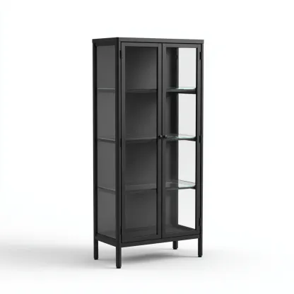 Vitrine métal-verre 80x40x180 cm - noir - design moderne - adaptée à la maison-Havengetio
