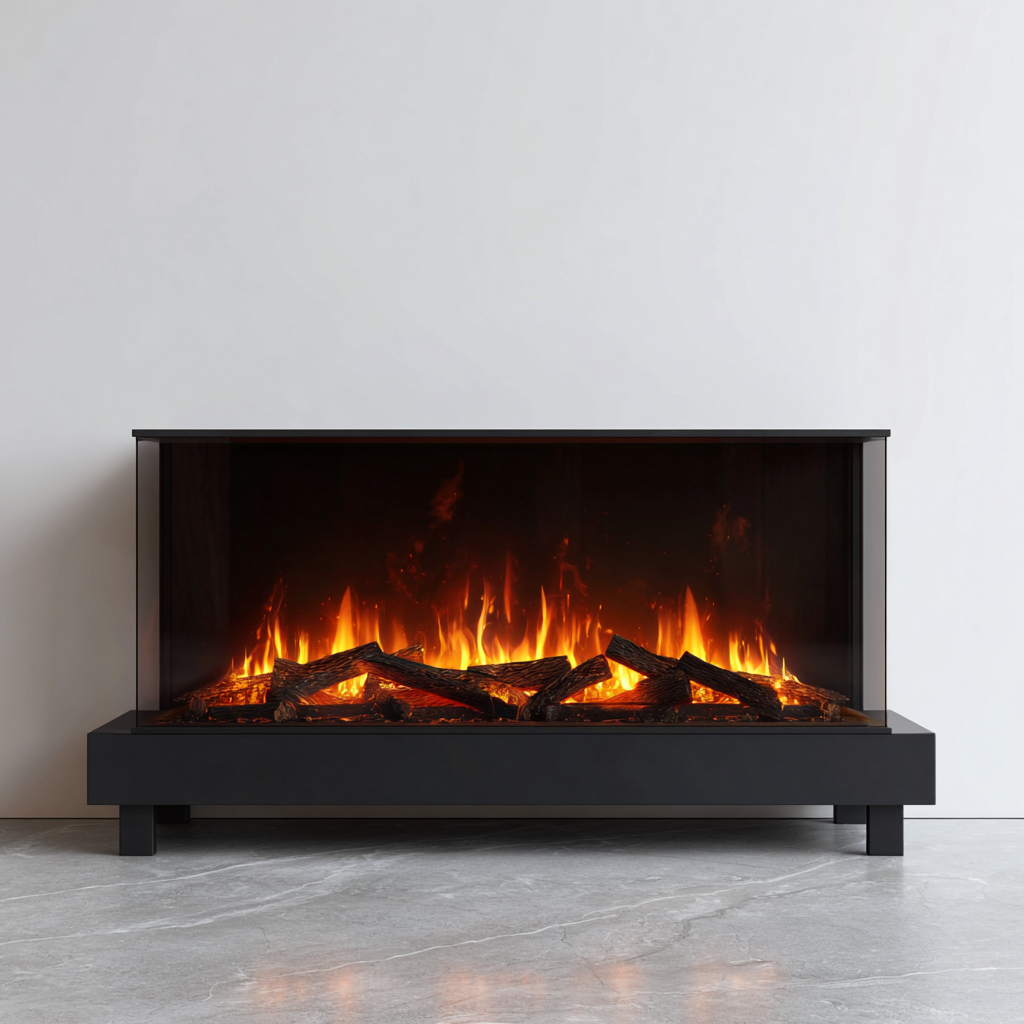 Cheminée électrique métal et verre 120-35-70 cm - noir - design panoramique-Havengetio