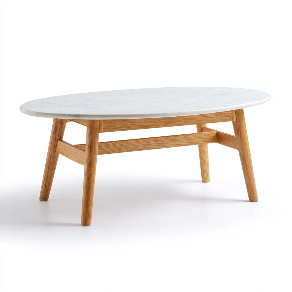 Table basse marbre bois 110x60x45cm blanc-bois clair style moderne-Havengetio