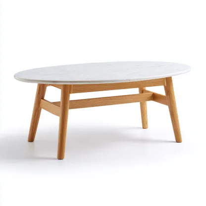 Table basse marbre bois 110x60x45cm blanc-bois clair style moderne-Havengetio
