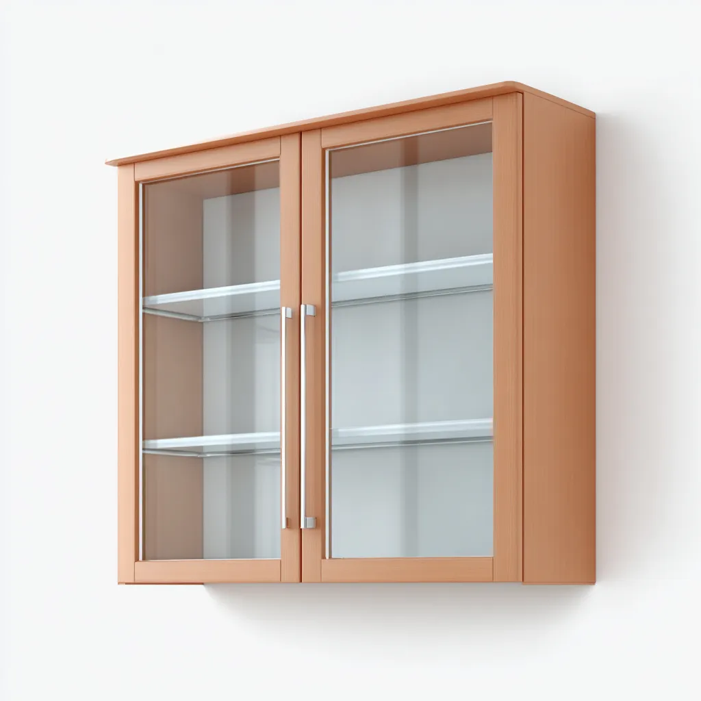 Vitrine murale bois-verre 80x30x70 cm - bois naturel - design moderne - adaptée à la maison-Havengetio