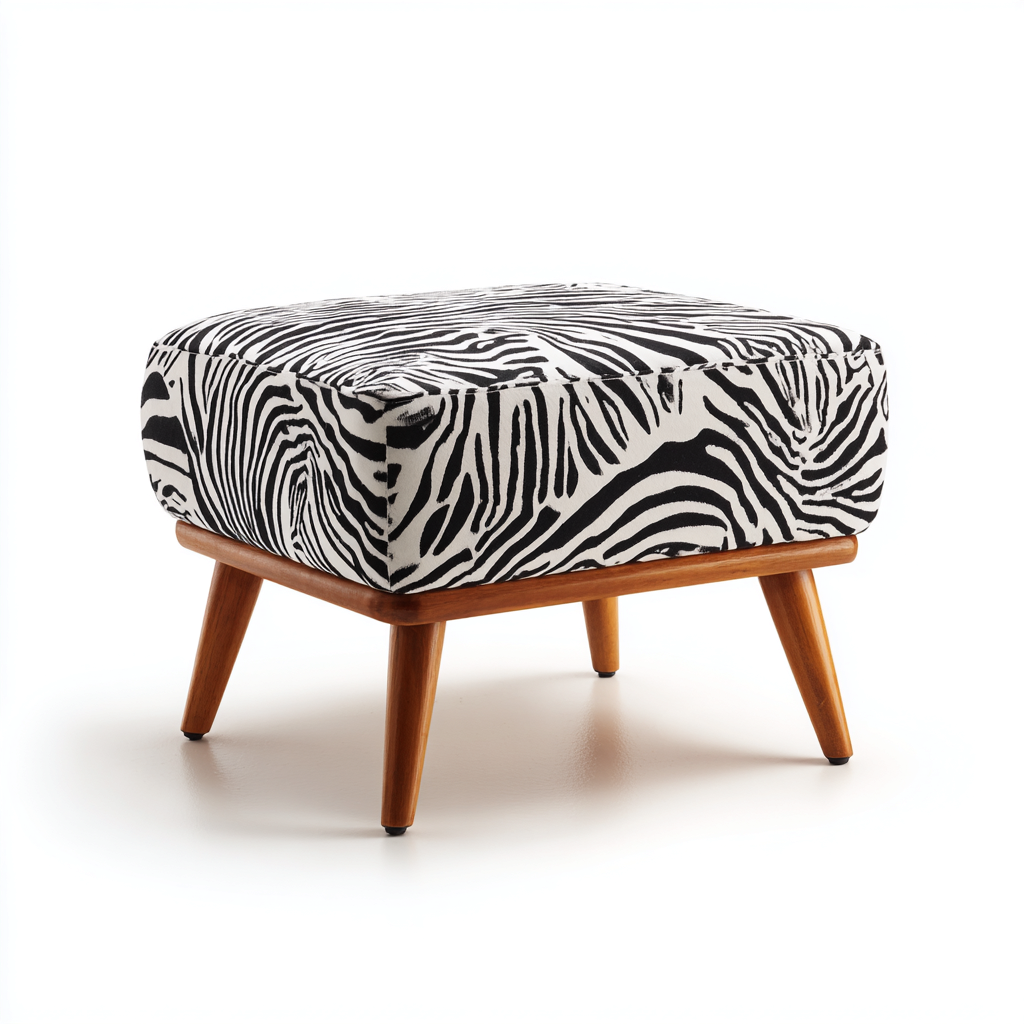 Pouf Tissu-bois 45x45x38 cm Noir-blanc-brun - Design moderne-Havengetio