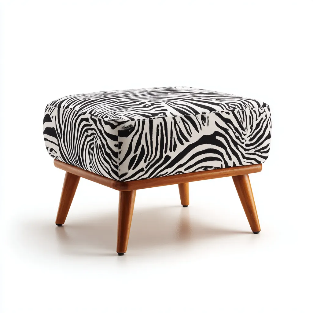 Pouf Tissu-bois 45x45x38 cm Noir-blanc-brun - Design moderne-Havengetio