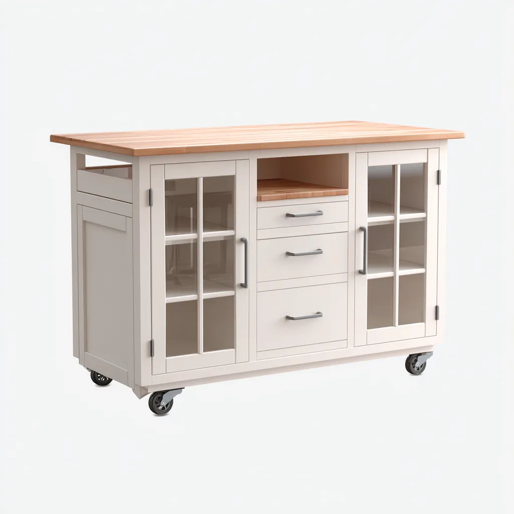 Îlot de cuisine bois métal 130x55x90 cm - blanc-bois clair - style moderne-Havengetio