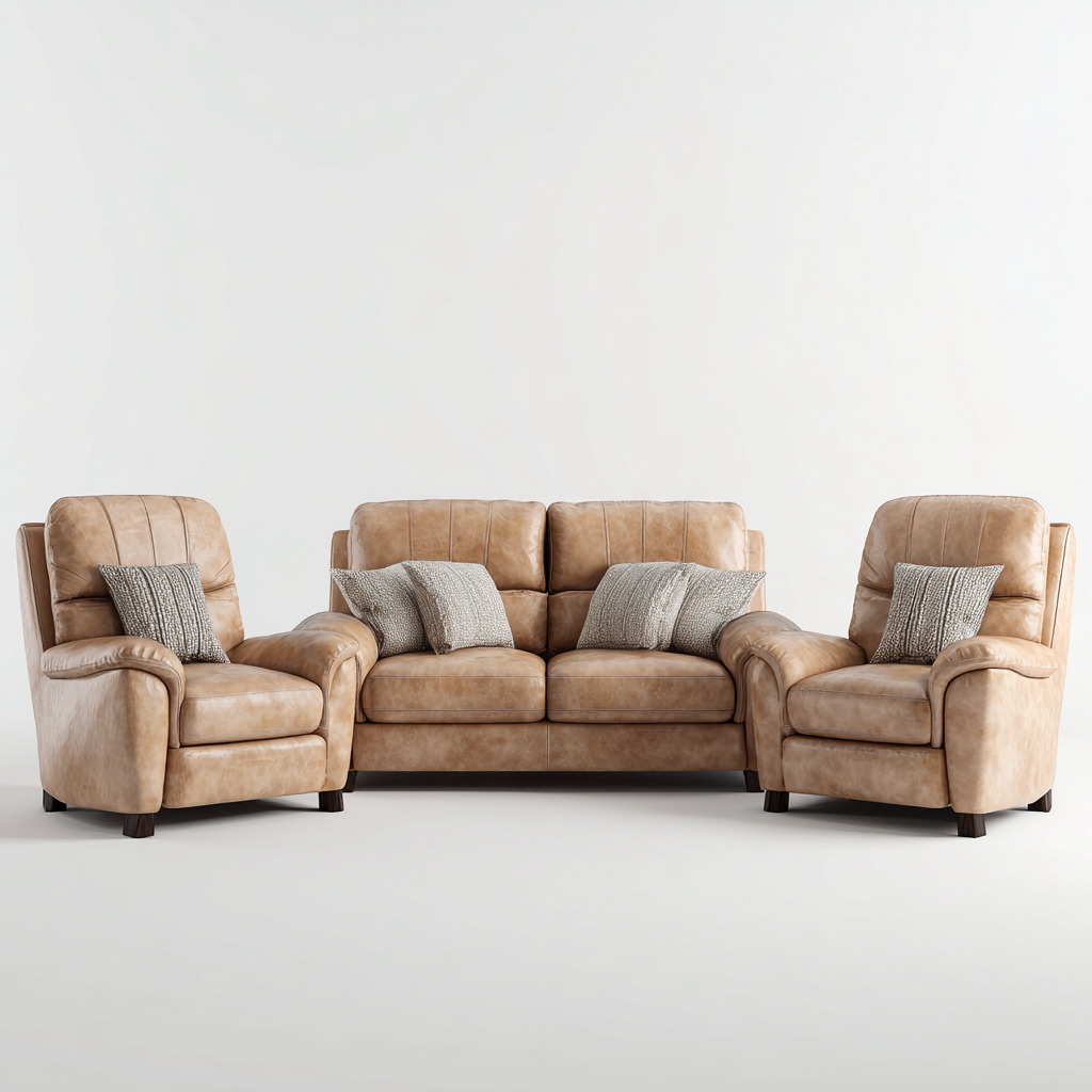 Ensemble de canapés simili cuir 200-90-95 cm - beige - design confortable-Havengetio