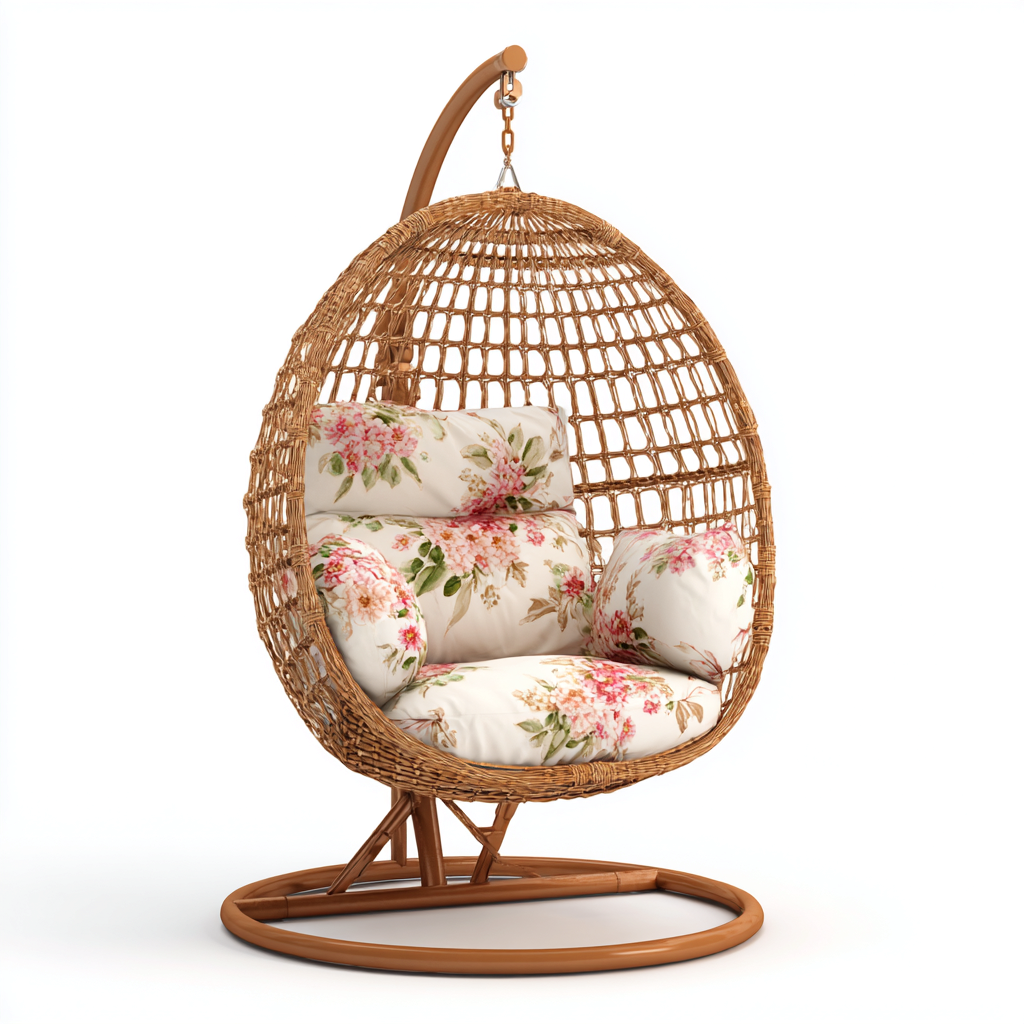 Chaise suspendue rotin et métal 105x90x150 cm - rotin-naturel-floral - adaptée au salon - design moderne-Havengetio