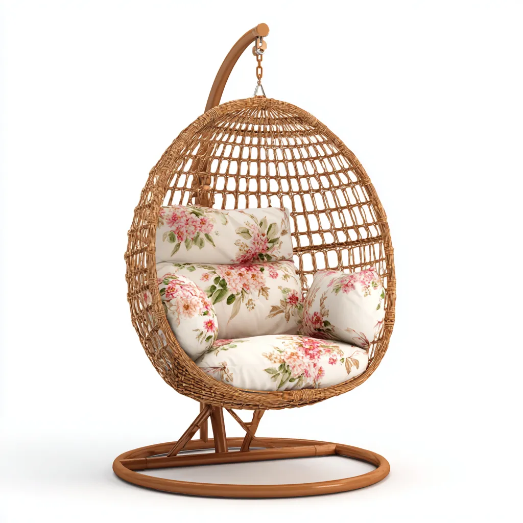 Chaise suspendue rotin et métal 105x90x150 cm - rotin-naturel-floral - adaptée au salon - design moderne-Havengetio