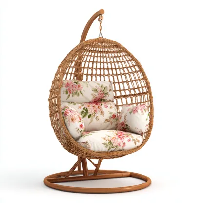 Chaise suspendue rotin et métal 105x90x150 cm - rotin-naturel-floral - adaptée au salon - design moderne-Havengetio