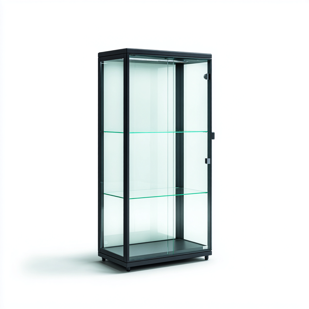 Vitrine métal et verre 70x45x150 cm - noir-transparent - adaptée à la maison - design moderne-Havengetio