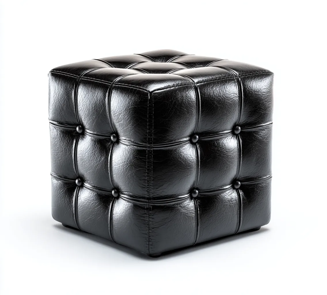 Pouf simili cuir 38x38x43cm noir style capitonne-Havengetio