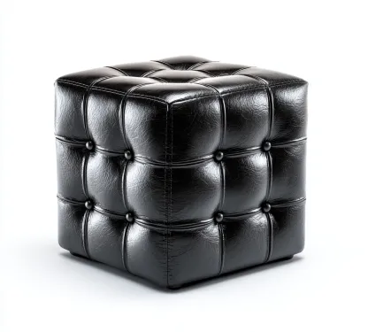 Pouf simili cuir 38x38x43cm noir style capitonne-Havengetio