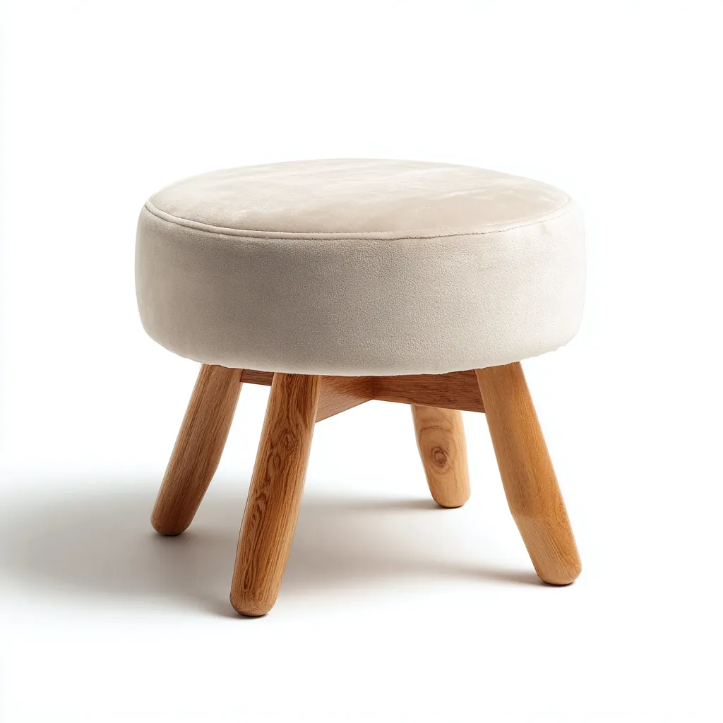 Pouf Tissu-bois 38x38x42 cm Beige - Design moderne-Havengetio