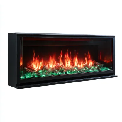 Cheminée électrique murale 120x18x55 cm - noir - ambiance décorative avec éclairage LED-Havengetio