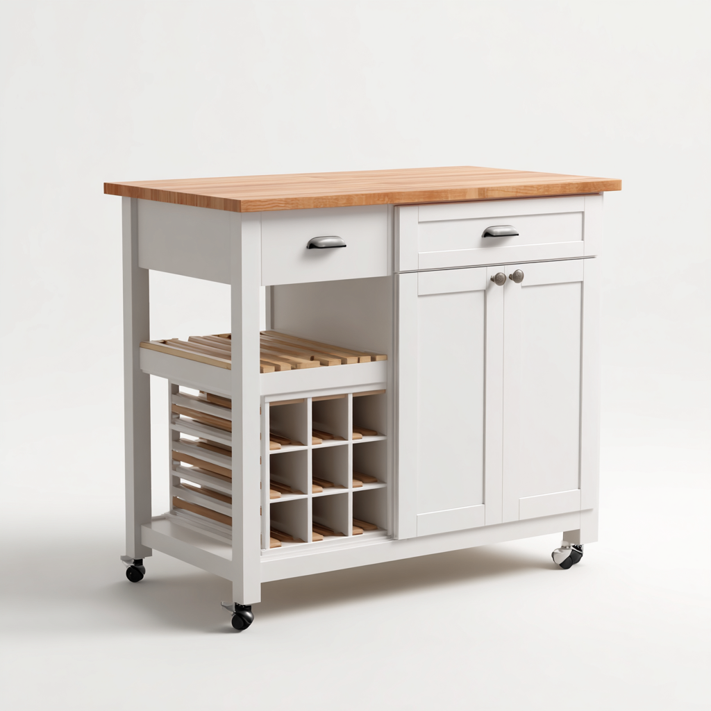 Îlot de cuisine 100x50x90 cm - blanc-bois naturel - design fonctionnel - adapté à la cuisine-Havengetio